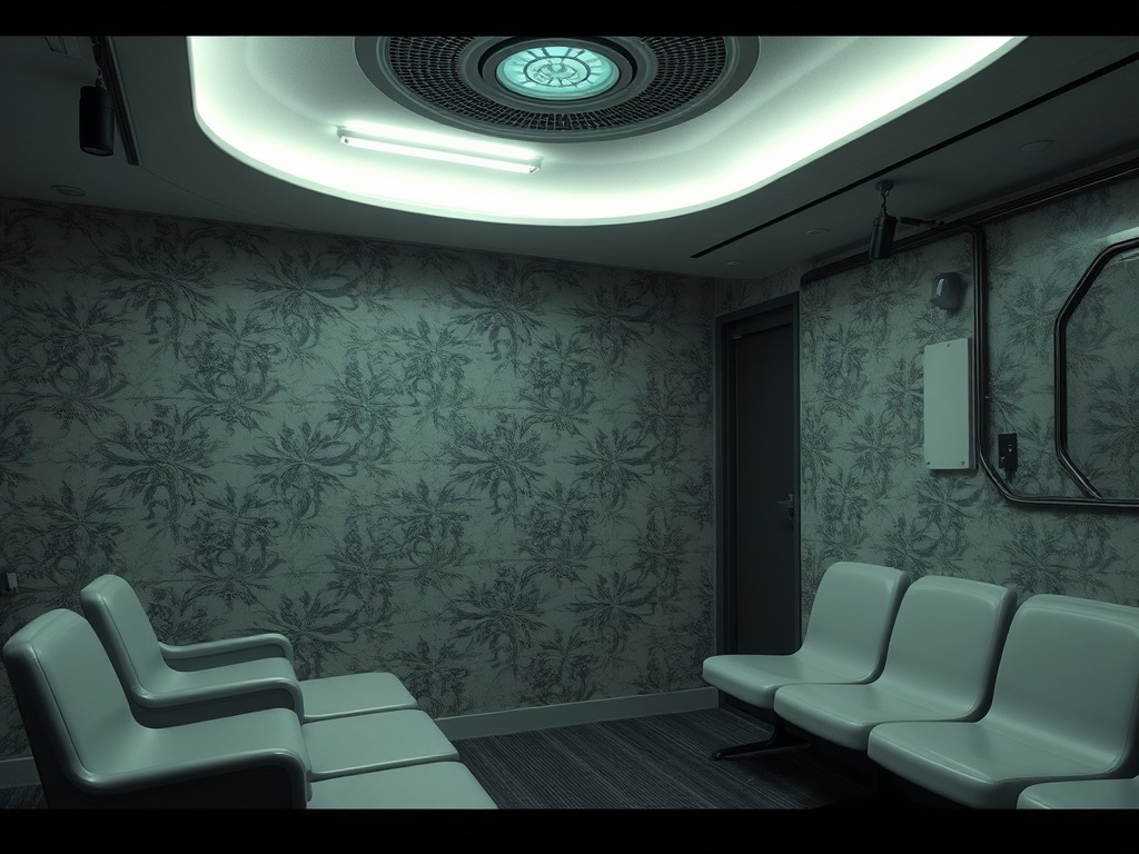 Современное помещение для ожидания с светлым декором и комфортабельными сиденьями.